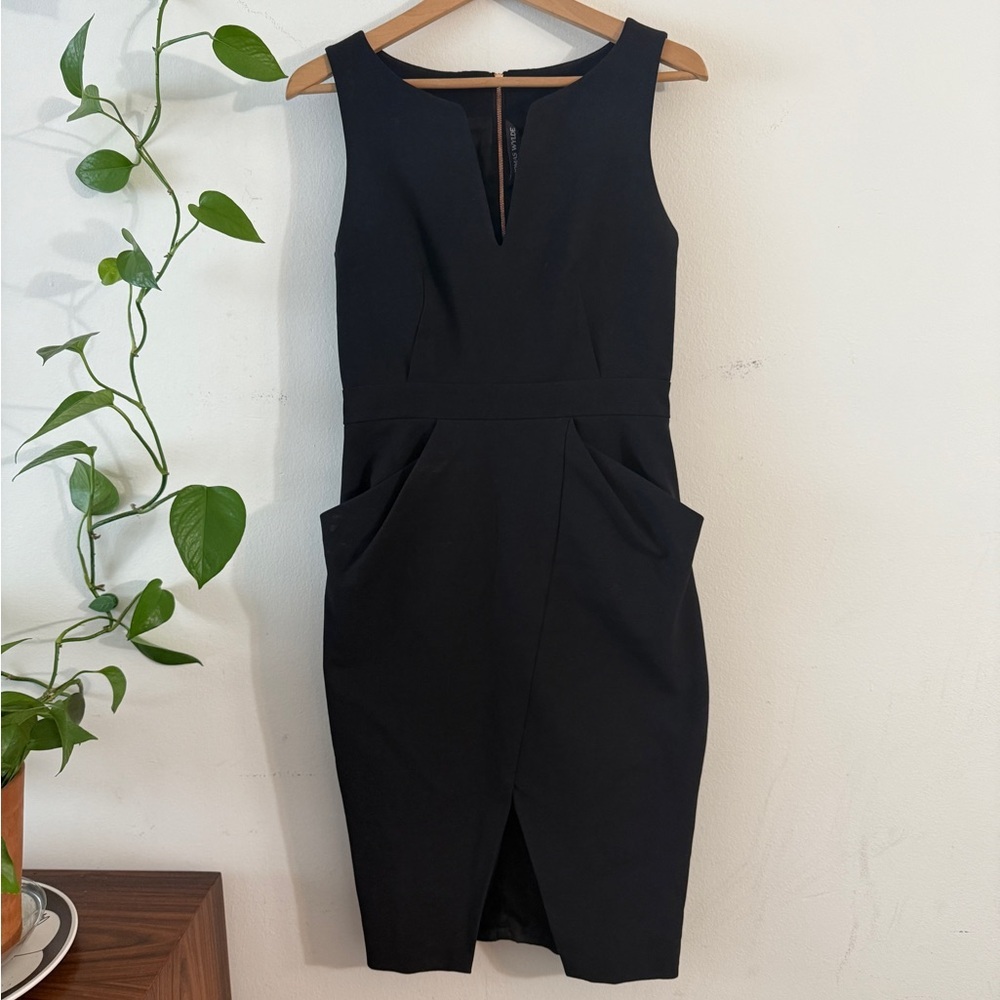 Thomas Wylde Black Gold Zip Back Bodycon Elegent Cocktail Midi Dress